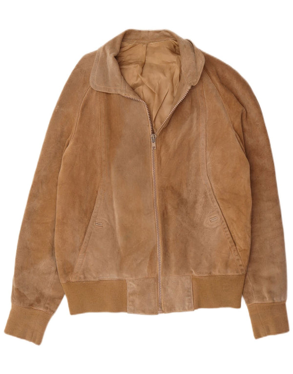 Giubbotto bomber in pelle scamosciata vintage da uomo UK 38 Beige medio