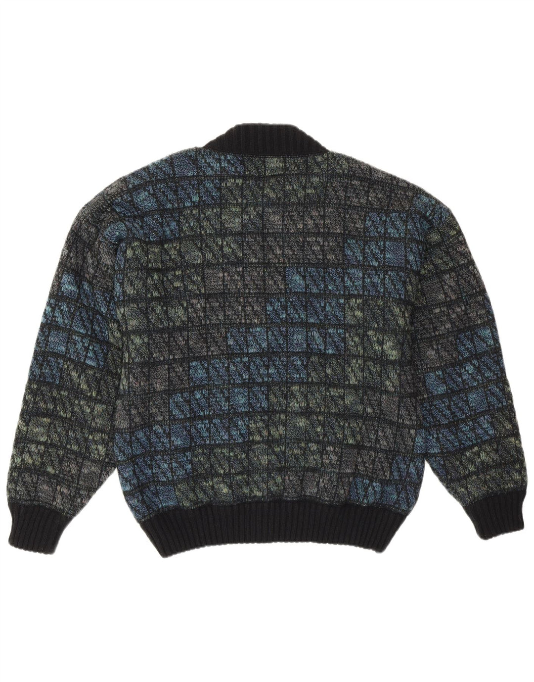 Giubbotto bomber lavorato a maglia da uomo Tobia System EU 46 piccolo blu navy a quadri in lana retrò