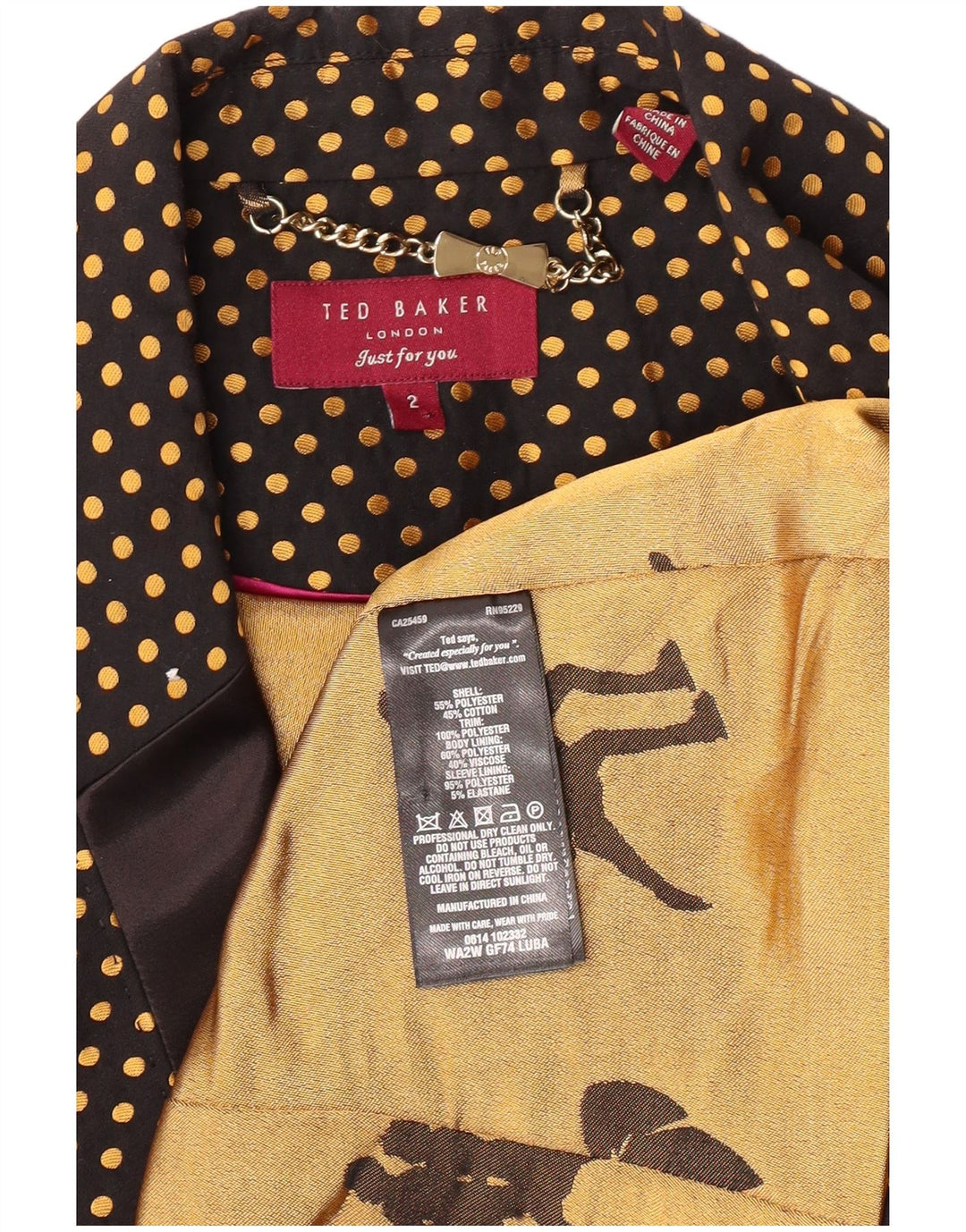 Giacca blazer da donna con maniche a 3/4 TED BAKER taglia 2 piccolo a pois neri
