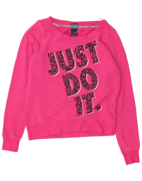 Felpa con grafica Nike da donna, maglione UK 14, cotone rosa medio