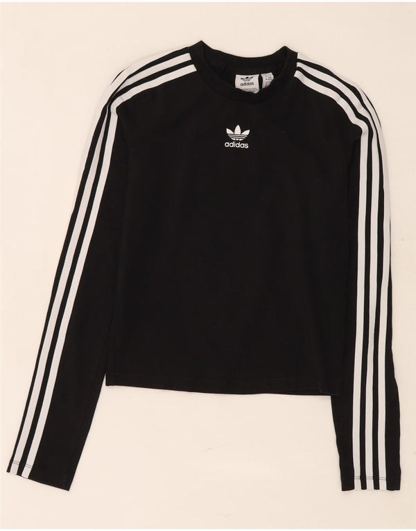 Adidas Womens Crop Oversized Top Long Sleeve UK 4/6 XS Black Cotton