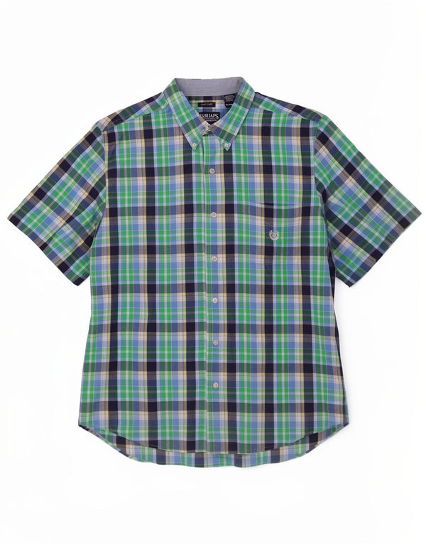 Camicia a maniche corte da uomo Chaps XL in cotone a quadri verdi