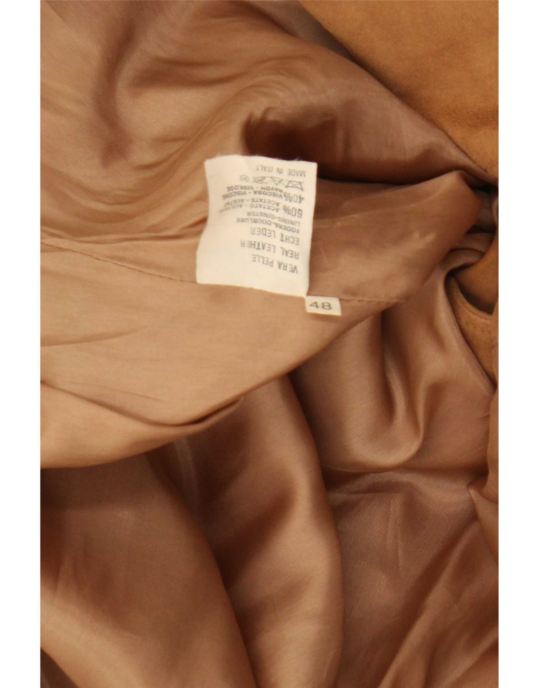 Giacca blazer vintage in pelle scamosciata a 3 bottoni da donna EU 48 2XL in pelle beige