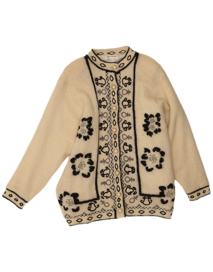 Affections Maglione cardigan lungo da donna Taglia unica Floreale bianco sporco