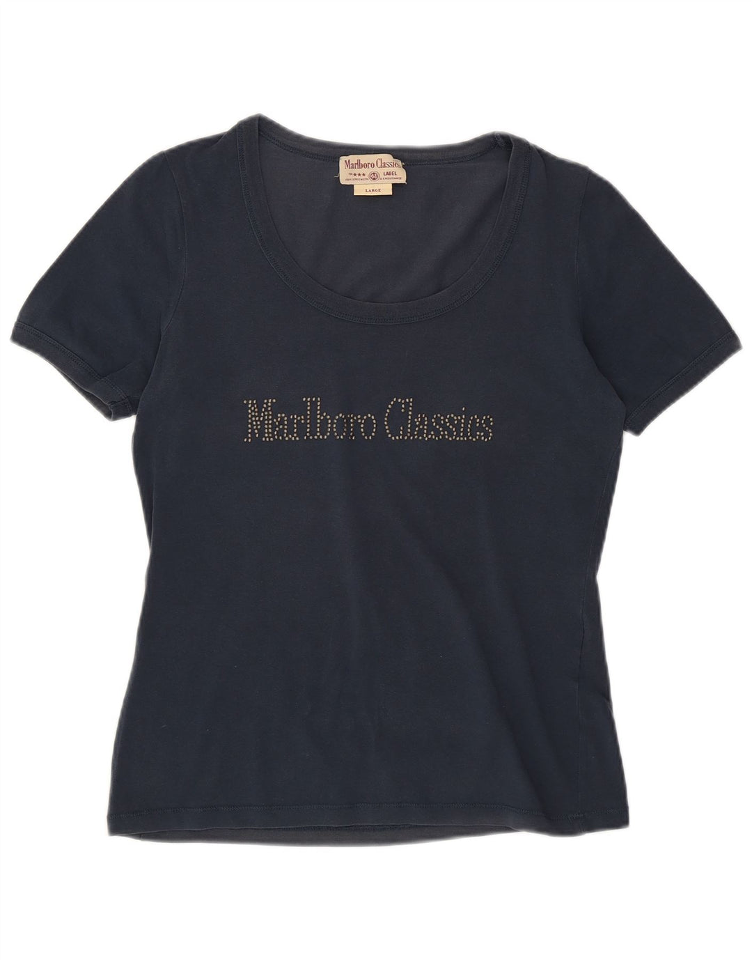 T-shirt grafica da donna Marlboro Classics Top UK 14 Large Blu Navy