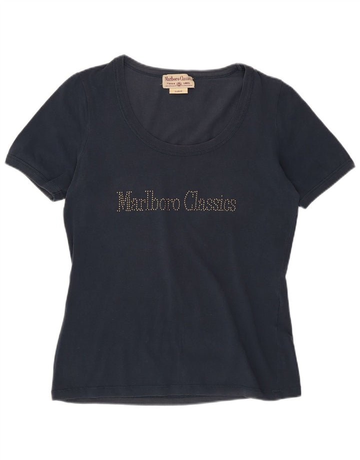 T-shirt grafica da donna Marlboro Classics Top UK 14 Large Blu Navy