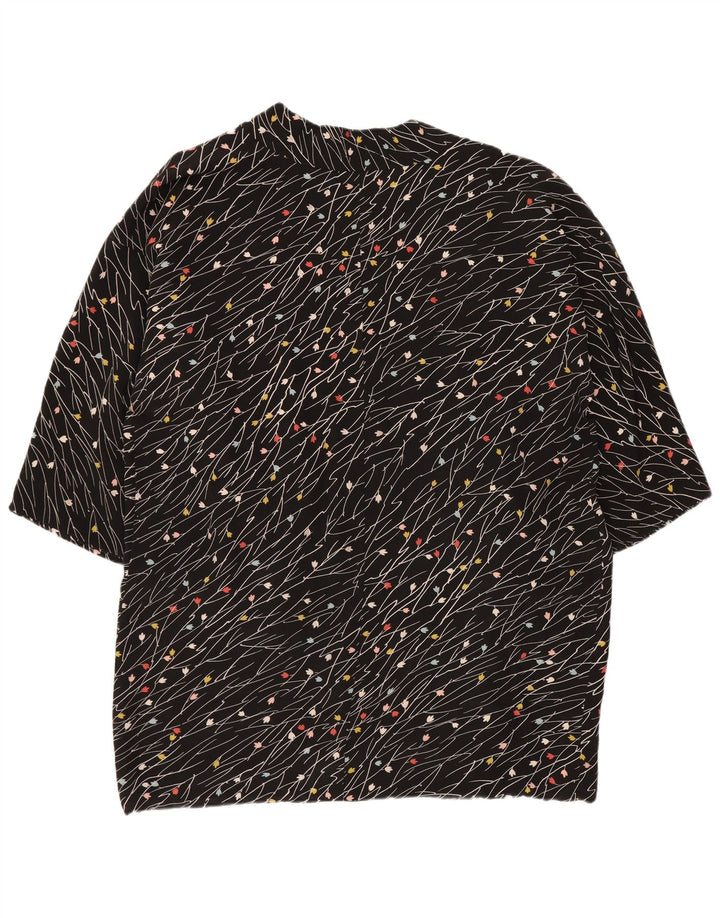 Giacca blazer aperta da donna vintage con maniche a 3/4 UK 20 2XL nera floreale