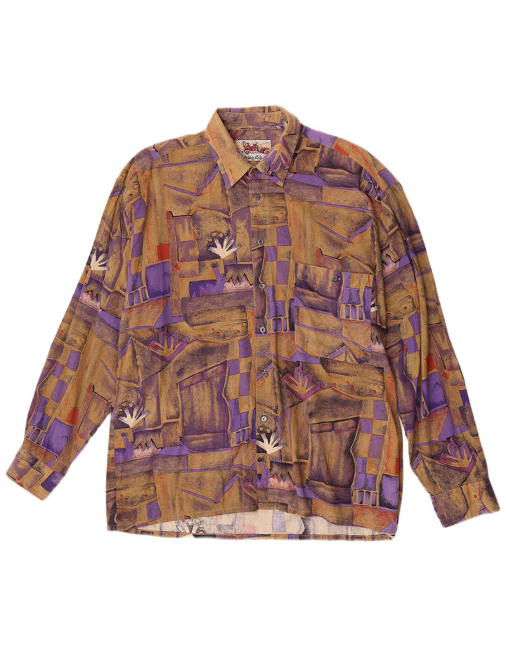 Camicia da uomo vintage grande marrone geometrica