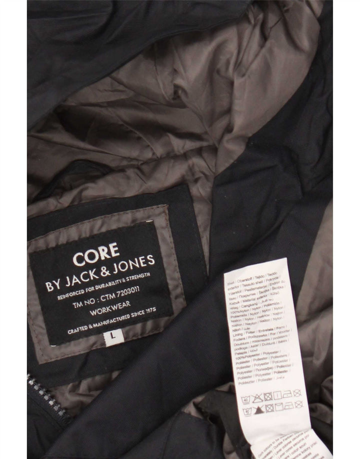 Giacca antipioggia con cappuccio da uomo Jack & Jones UK 40 Large in nylon blu navy