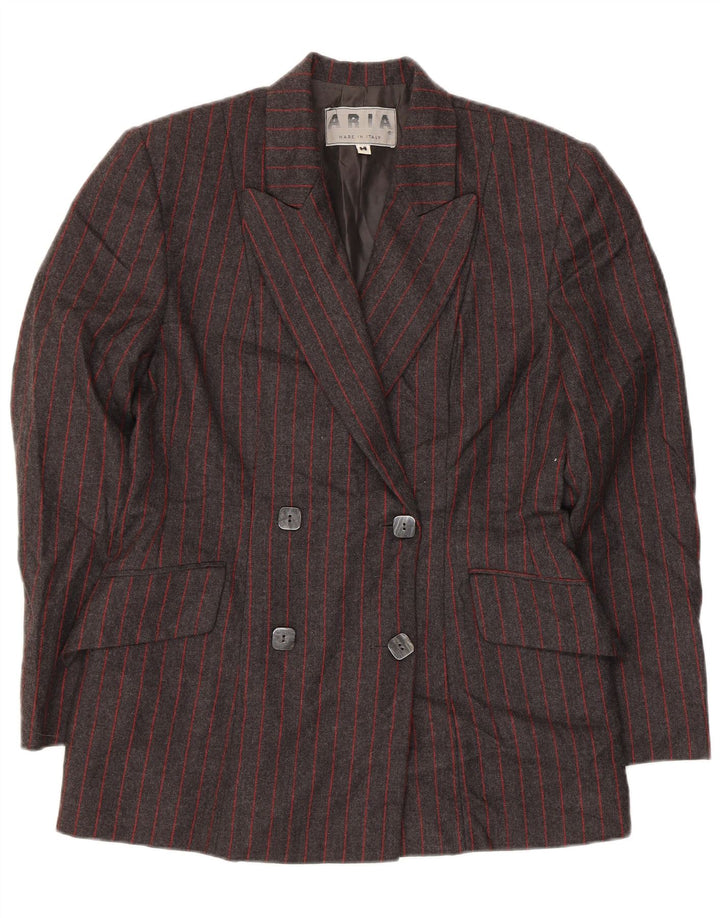 Set da 2 pezzi doppio petto da donna Aria UK 14 medio W26 lana a righe grigie