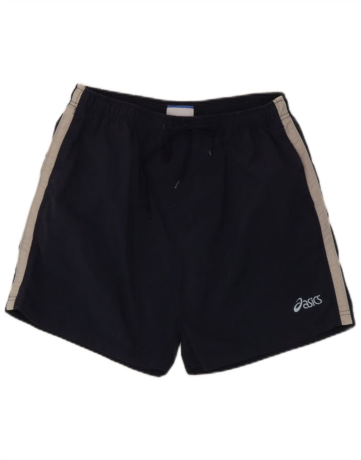Pantaloncini sportivi da uomo Asics medi in nylon color block blu navy