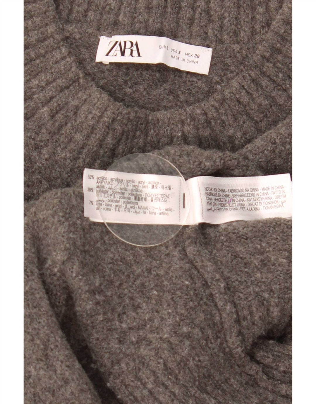 Maglione corto girocollo oversize da donna Zara UK 10 piccolo grigio