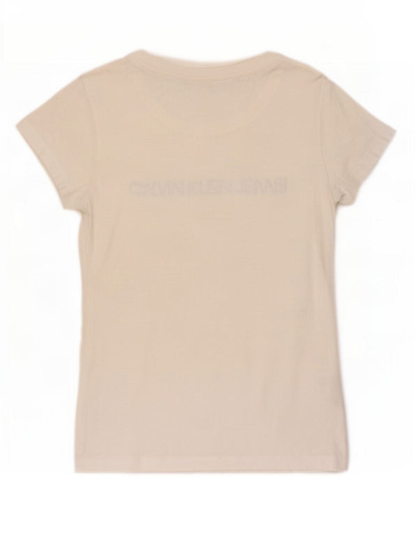 Maglietta grafica da donna Calvin Klein Jeans Top UK 12 cotone bianco sporco medio