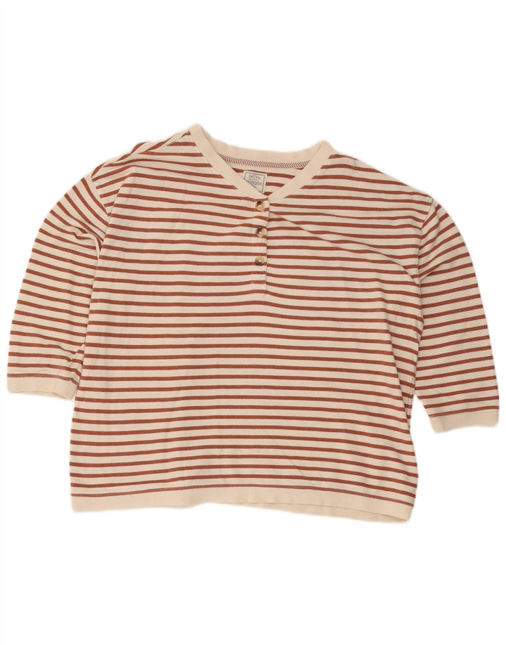 Top da donna Fat Face manica 3/4 UK 16 cotone a righe grandi bianche
