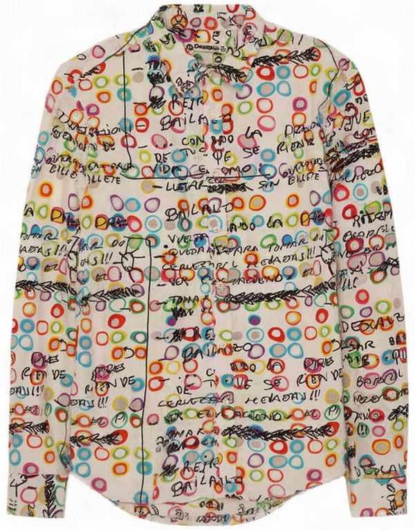 Desigual Camicia da uomo con vestibilità grafica regolare XL Cotone geometrico bianco