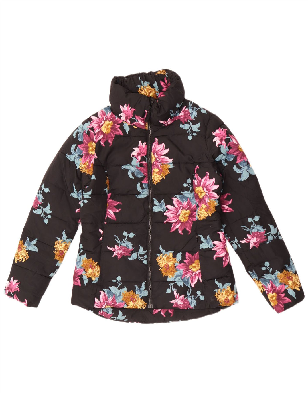 Giacca imbottita oversize da donna Joules UK 10 piccola poliestere floreale nero