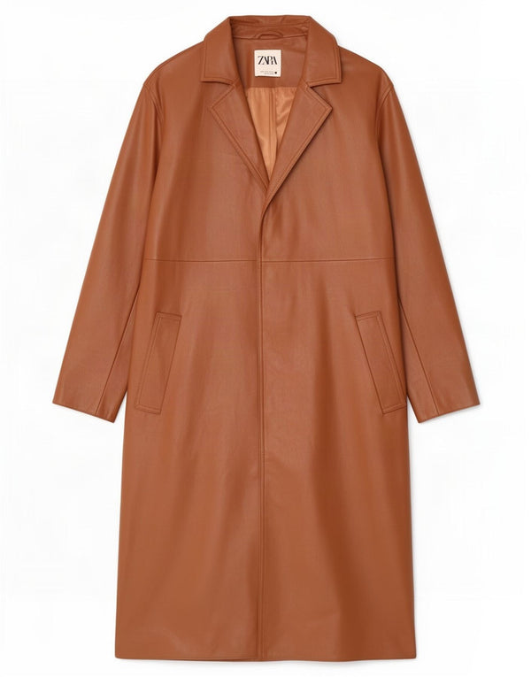 Soprabito oversize in ecopelle da donna Zara UK 10 piccolo in poliuretano marrone