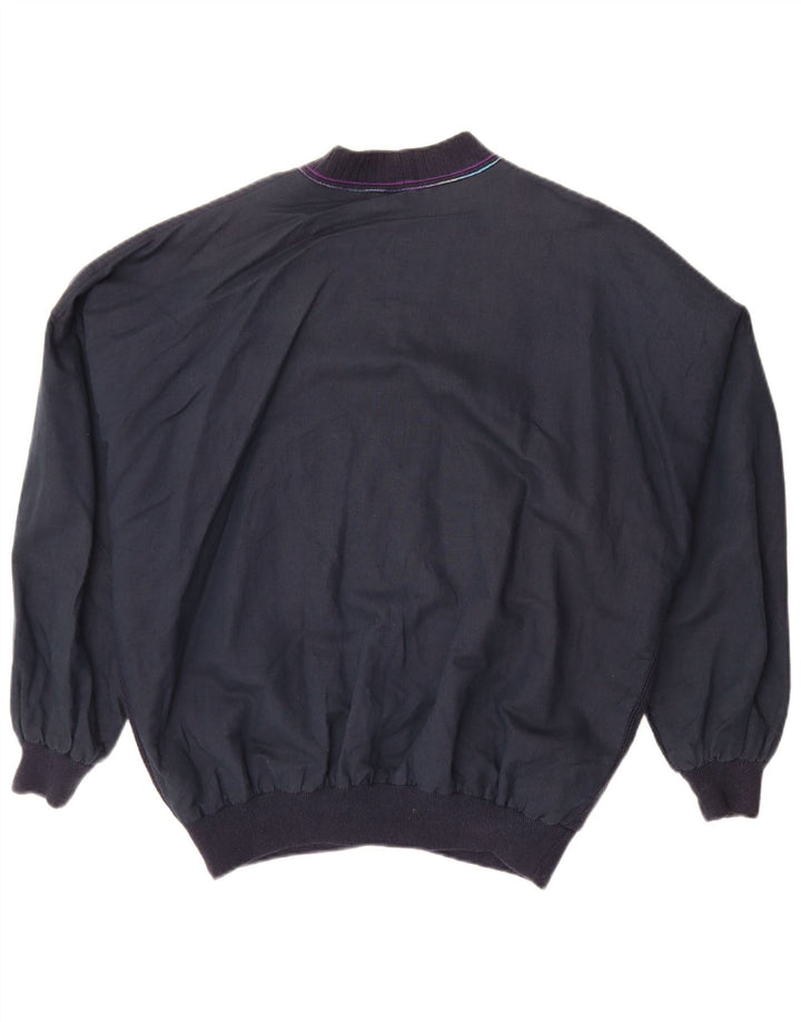 Giubbotto bomber vintage da uomo IT 50 grande in cotone geometrico blu navy