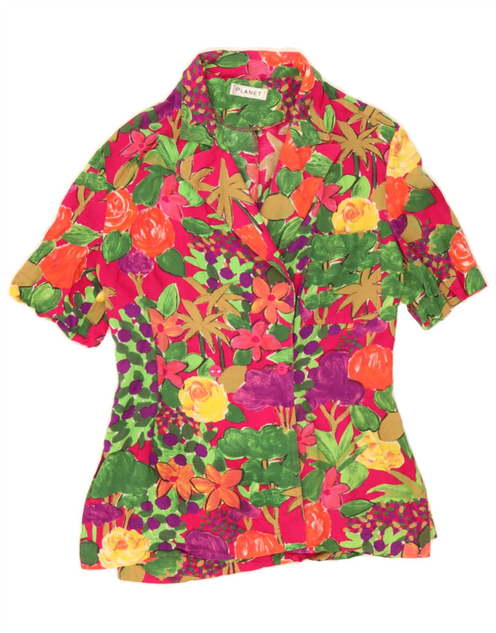 PLANET Womens Short Sleeve Shirt Blouse UK 8 Small Multicoloured Floral Vintage Planet and Second-Hand Planet from Messina Hembry 