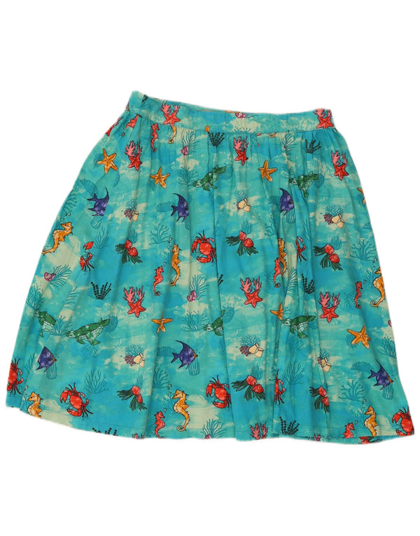 Gonna svasata da donna con motivo astratto Lindy Bop UK 12 media W30 cotone blu