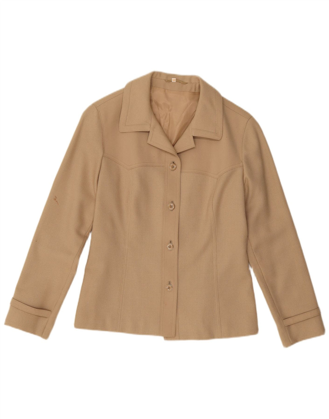 Giacca blazer a 4 bottoni da donna VINTAGE IT 40 piccola in lana beige