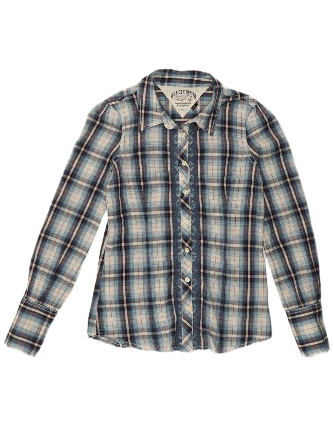 Camicia da donna Tommy Hilfiger UK 10 piccolo cotone a quadri blu