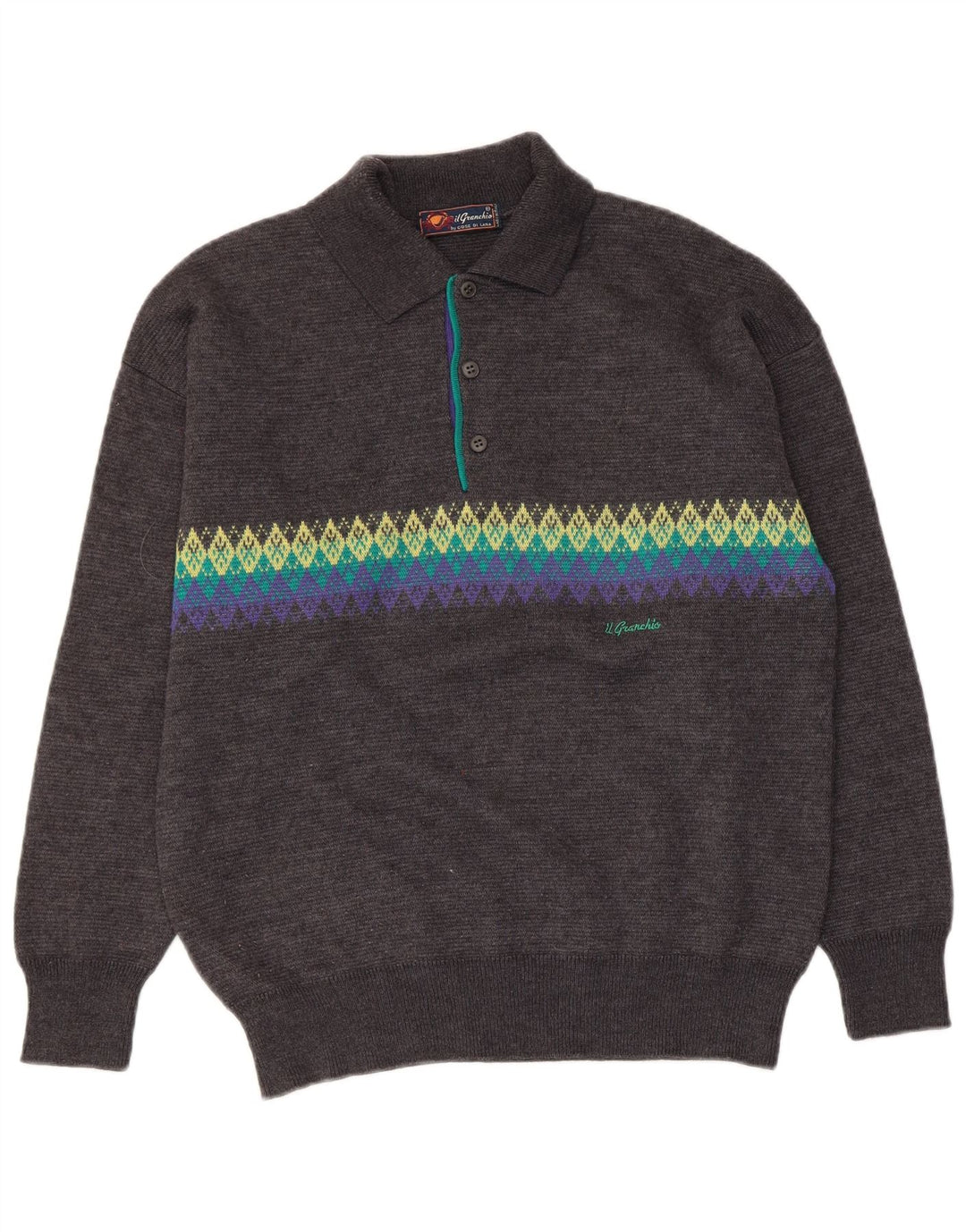 Maglione da uomo con collo alto Il Granchio Grigio medio Argyle/Diamante