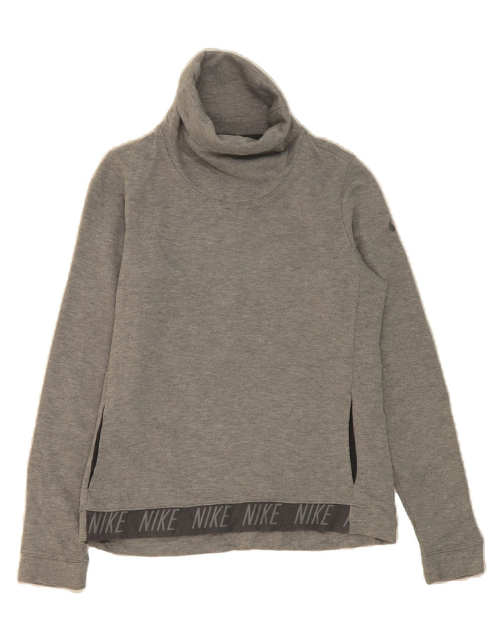 NIKE Womens Graphic Roll Neck Sweatshirt Jumper UK 6 XS Grey Polyester Vintage Nike and Second-Hand Nike from Messina Hembry 