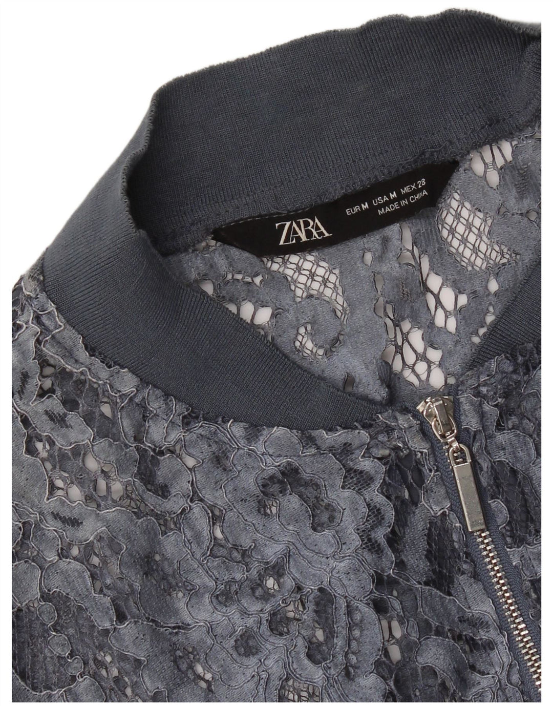 Top cardigan trasparente corto da donna Zara UK 12 blu medio floreale