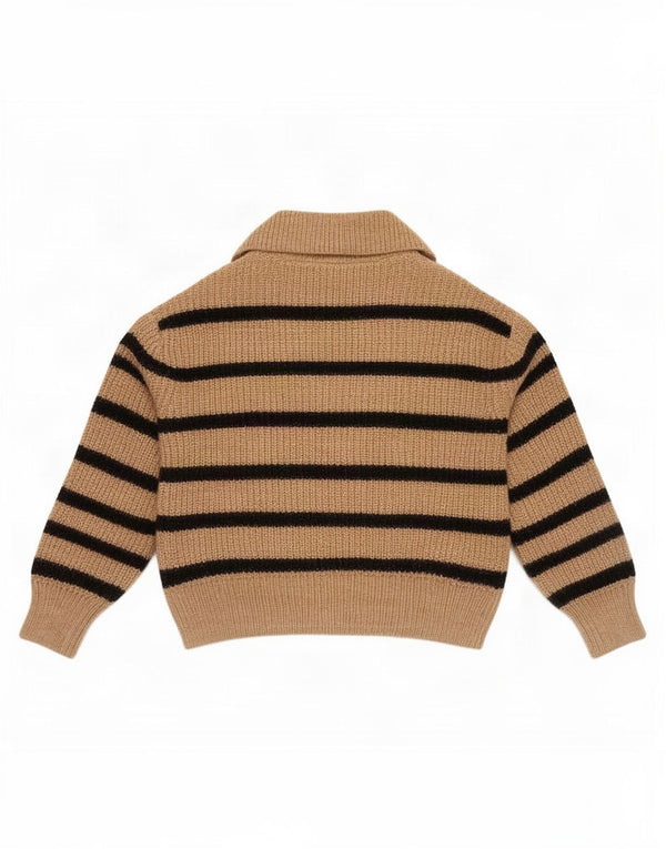 Maglione Zara per ragazze con collo con zip, 11-12 anni, poliestere a righe beige