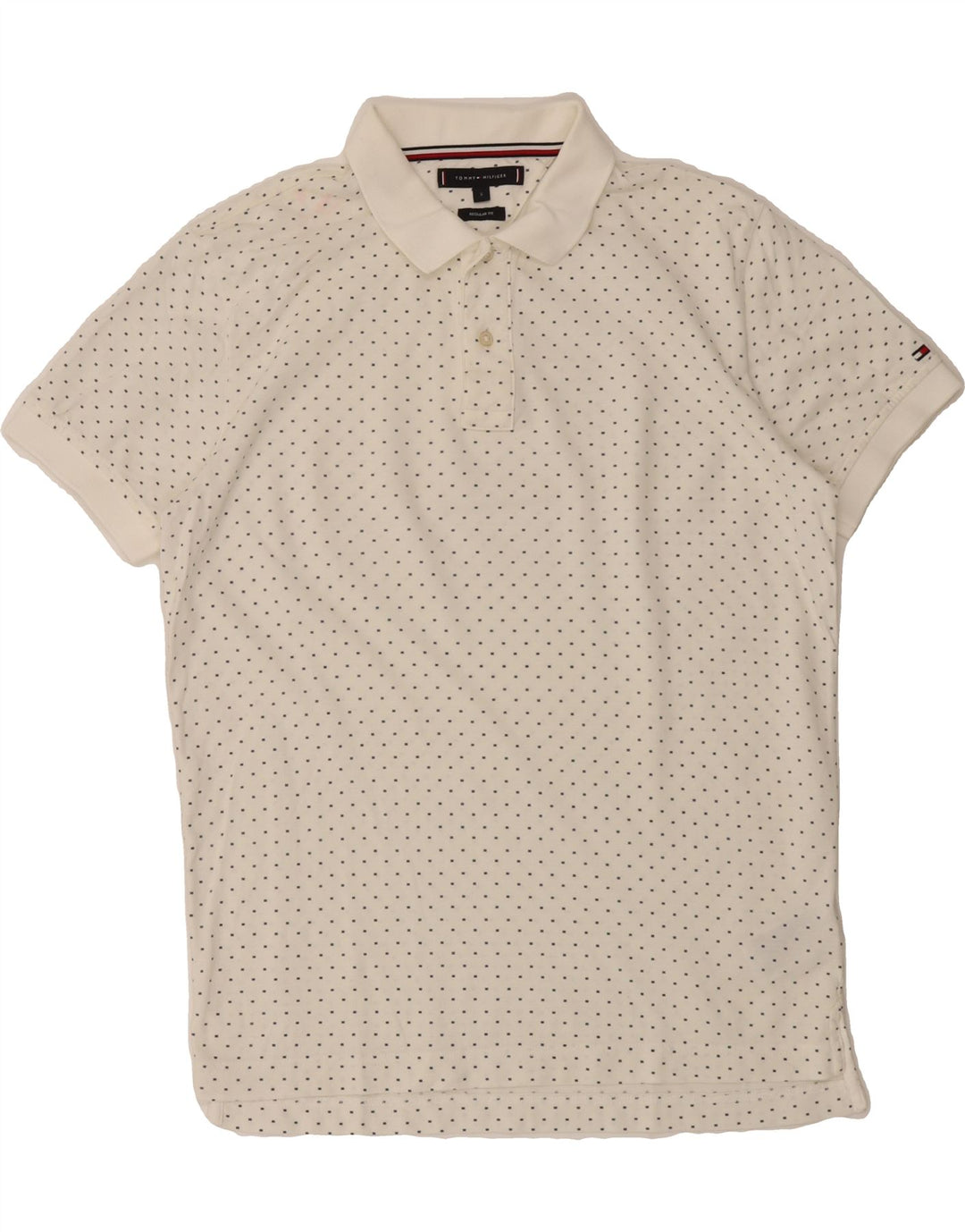 TOMMY HILFIGER Mens Regular Fit Polo Shirt Small White Spotted Cotton Vintage Tommy Hilfiger and Second-Hand Tommy Hilfiger from Messina Hembry 