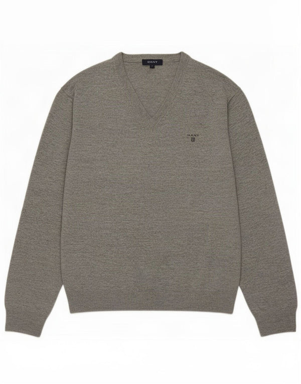 Gant Maglione da uomo con scollo a V, grande lana d'agnello grigia