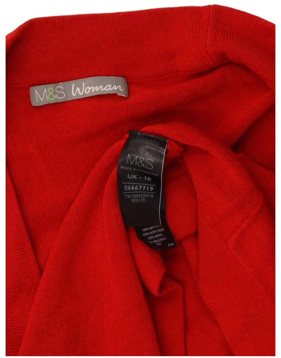 Maglione cardigan aperto da donna Marks & Spencer UK 16 grande acrilico rosso