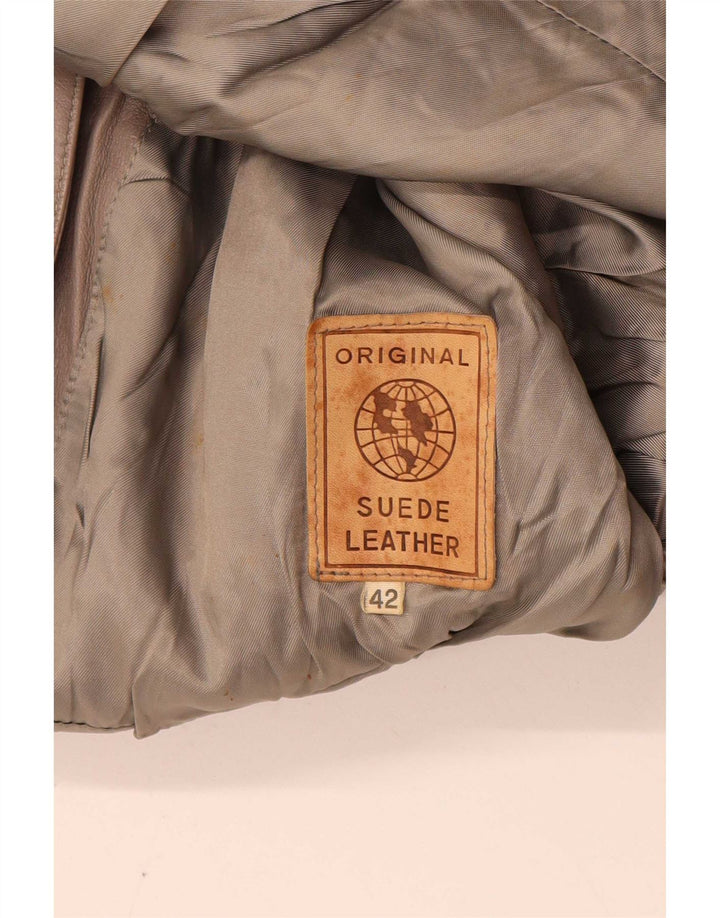 Giacca in pelle vintage da donna a pipistrello IT 42 grigio medio a righe