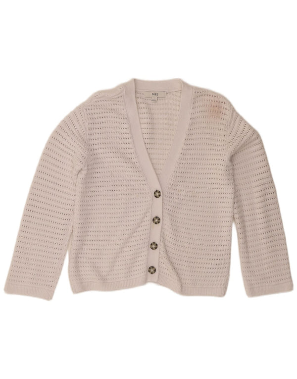 Maglione cardigan all'uncinetto da donna Marks & Spencer UK 10 piccolo cotone bianco