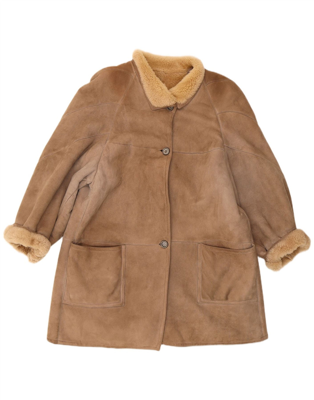 Cappotto in shearling vintage da donna dal taglio ampio IT 44 Marrone medio classico