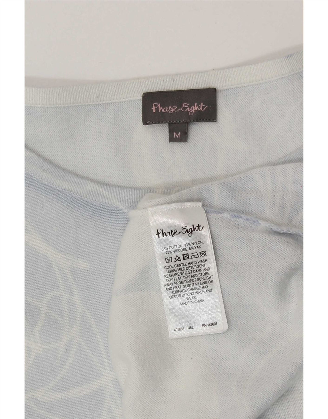 Top da donna Phase Eight manica 3/4 UK 12 Cotone floreale blu medio