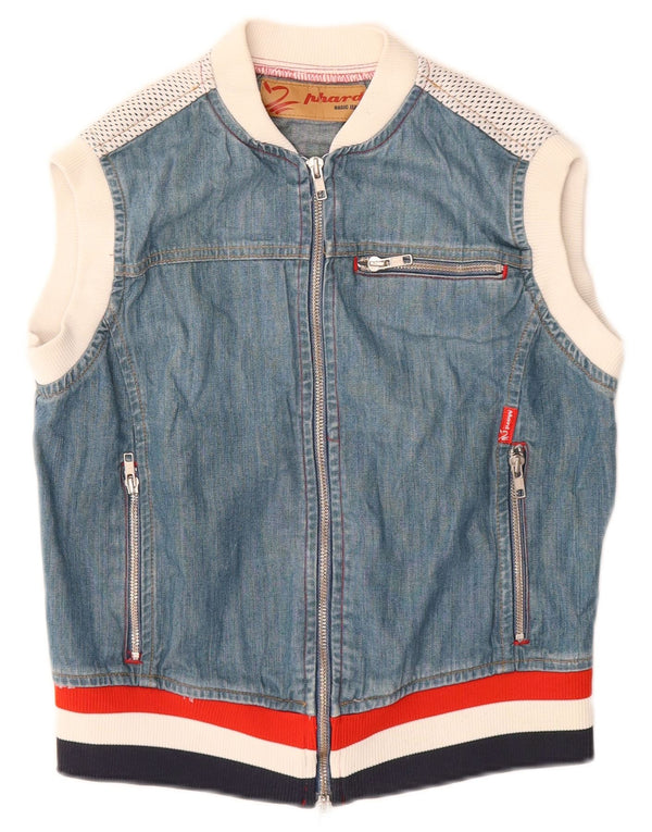 Phard Gilet da donna in denim grafico UK 14 Cotone color block blu medio