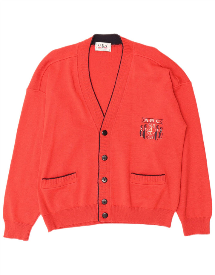 Maglione cardigan vintage da uomo IT 50 lana rossa media
