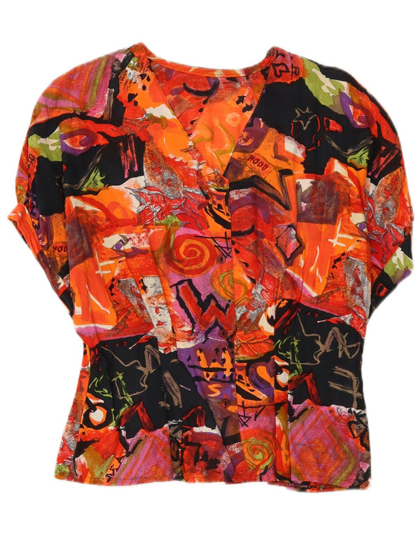 Camicetta camicia vintage da donna con motivo astratto UK 10 piccola multicolore