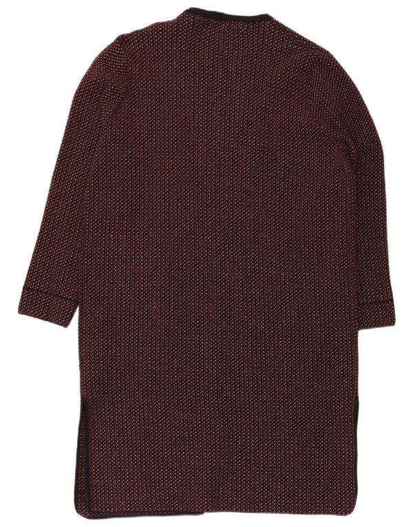 Maglione cardigan aperto a lunga linea da donna Zara UK 14 rosso medio geometrico