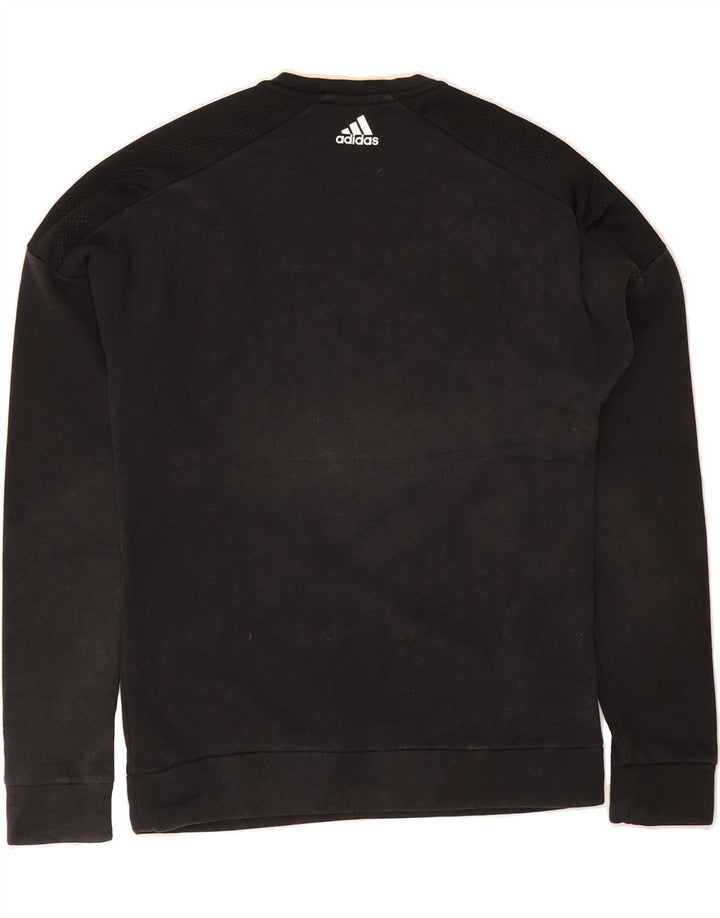 ADIDAS Mens Graphic Sweatshirt Jumper Small Black Cotton Vintage Adidas and Second-Hand Adidas from Messina Hembry 