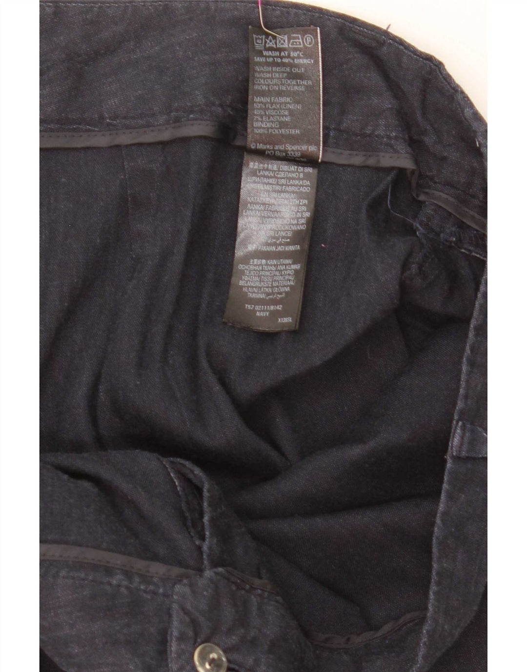 Pantaloni cropped da donna Marks & Spencer W36 L25 Lino blu navy
