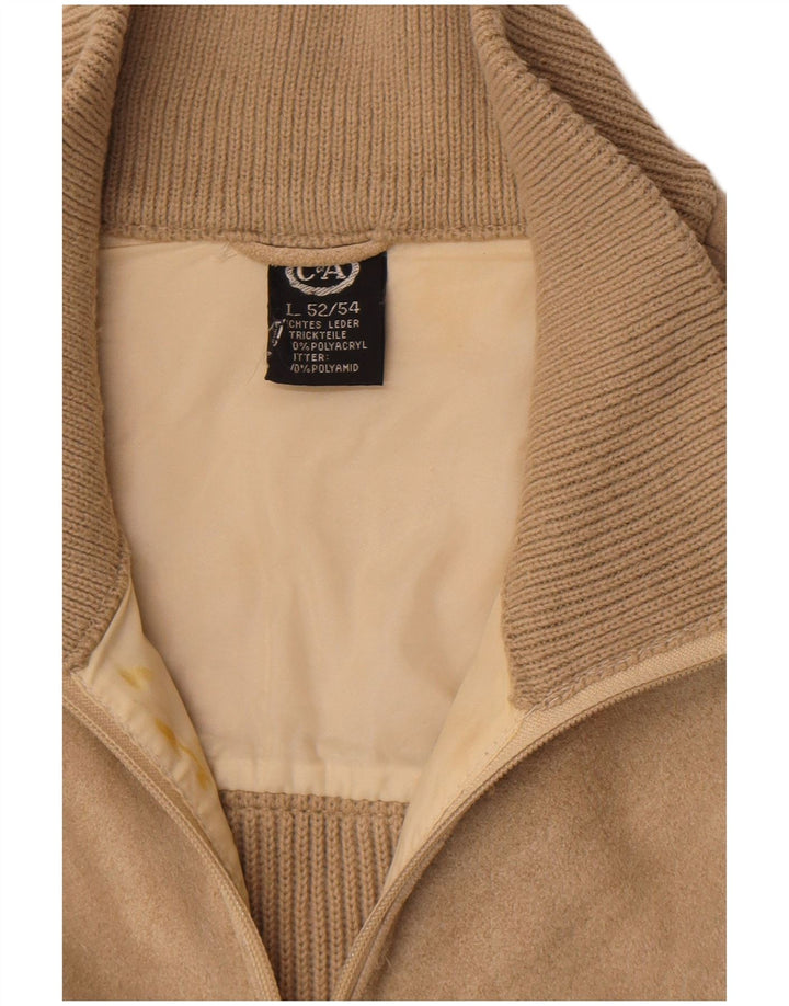 Maglione cardigan in pelle scamosciata da uomo C&A EU 52/54 Large Beige Poliacrilico