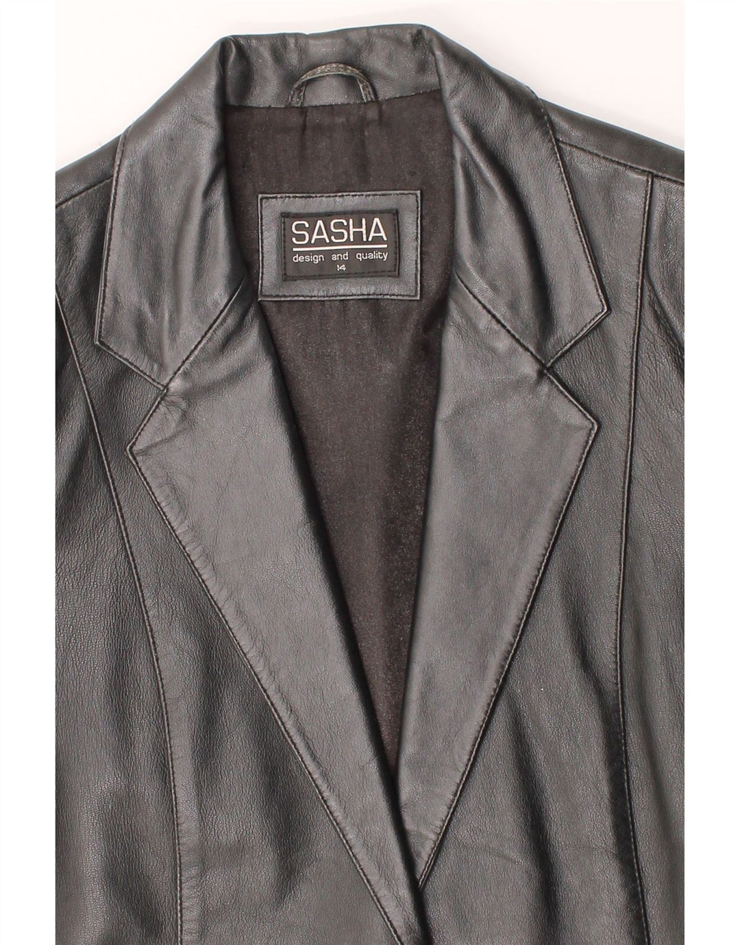 SASHA Womens Leather Jacket UK 14 Large  Black Leather Vintage Sasha and Second-Hand Sasha from Messina Hembry 