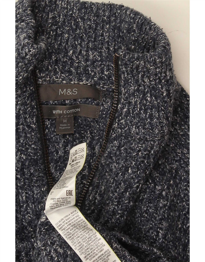 Maglione da uomo Marks & Spencer con zip e collo in acrilico chiazzato blu medio