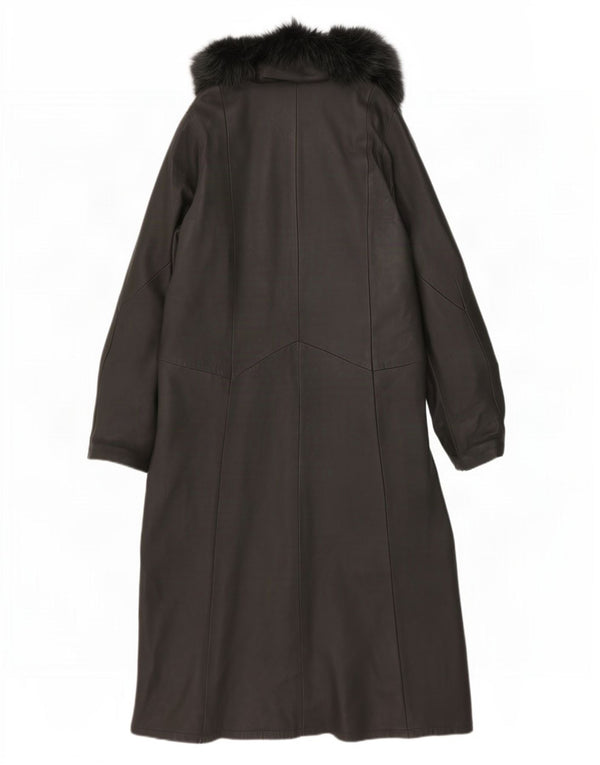 Cappotto in pelle con cappuccio da donna vintage UK 20 2XL Cachi