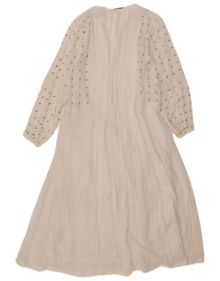 Vestito maxi oversize a maniche lunghe da donna Zara UK 10 piccolo bianco maculato
