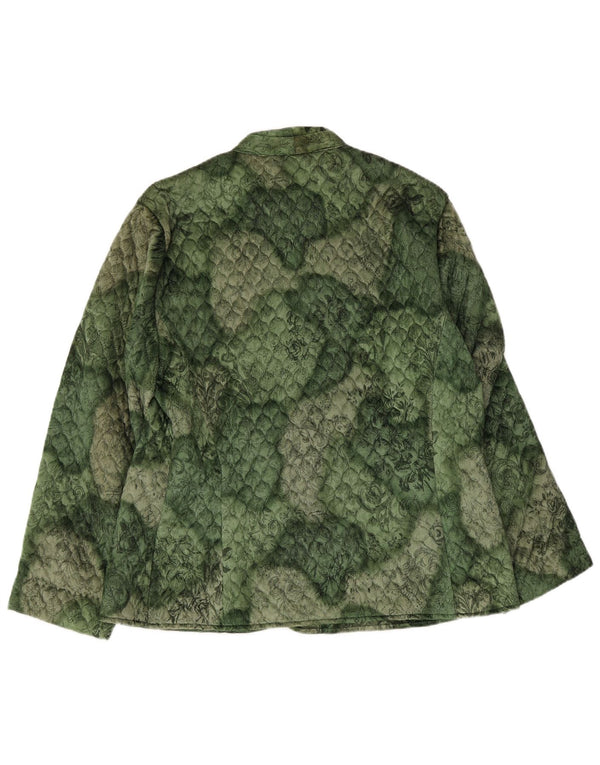 Giacca blazer trapuntata vintage da donna a 3 bottoni UK 16 grande verde floreale