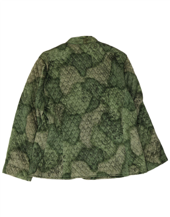 Giacca blazer trapuntata vintage da donna a 3 bottoni UK 16 grande verde floreale